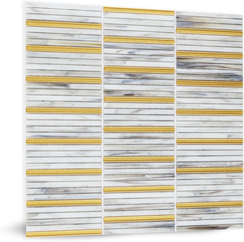 Adedeo Glass Backsplash Mosaic Tile Dazzling Gold White 12 x 12 Inch for Kitchen Backsplash Bathroom and Shower (5-Pack, 5 sq.ft.) - Image 1